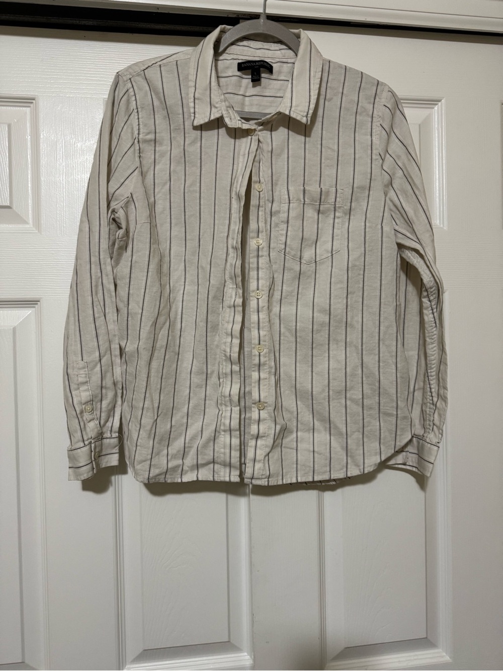 Banana Republic Cream Button-Down Shirt with Black Pinstripes